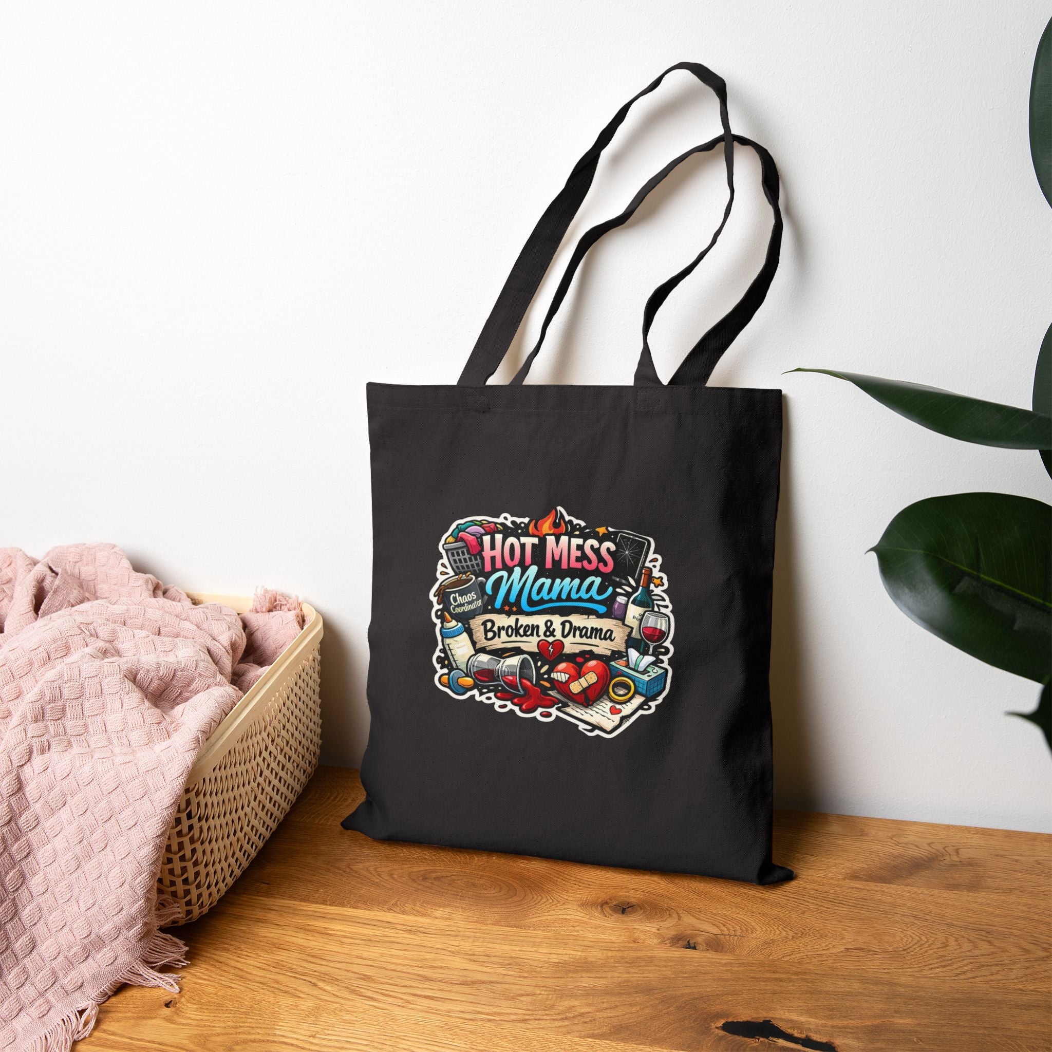 Tote Bag — "Hot Mess Mama" Funny Cotton Canvas Grocery & Everyday Tote