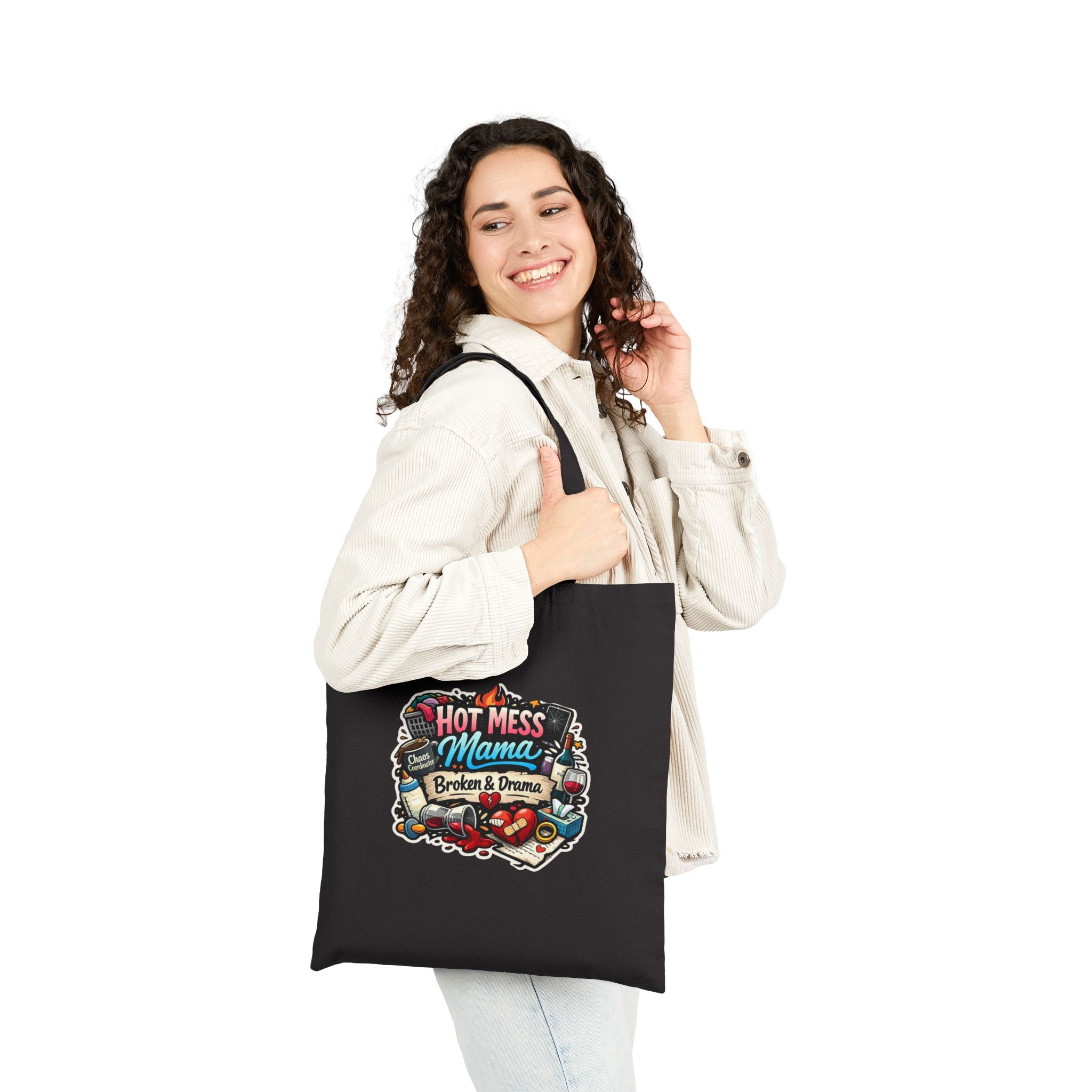 Tote Bag — "Hot Mess Mama" Funny Cotton Canvas Grocery & Everyday Tote